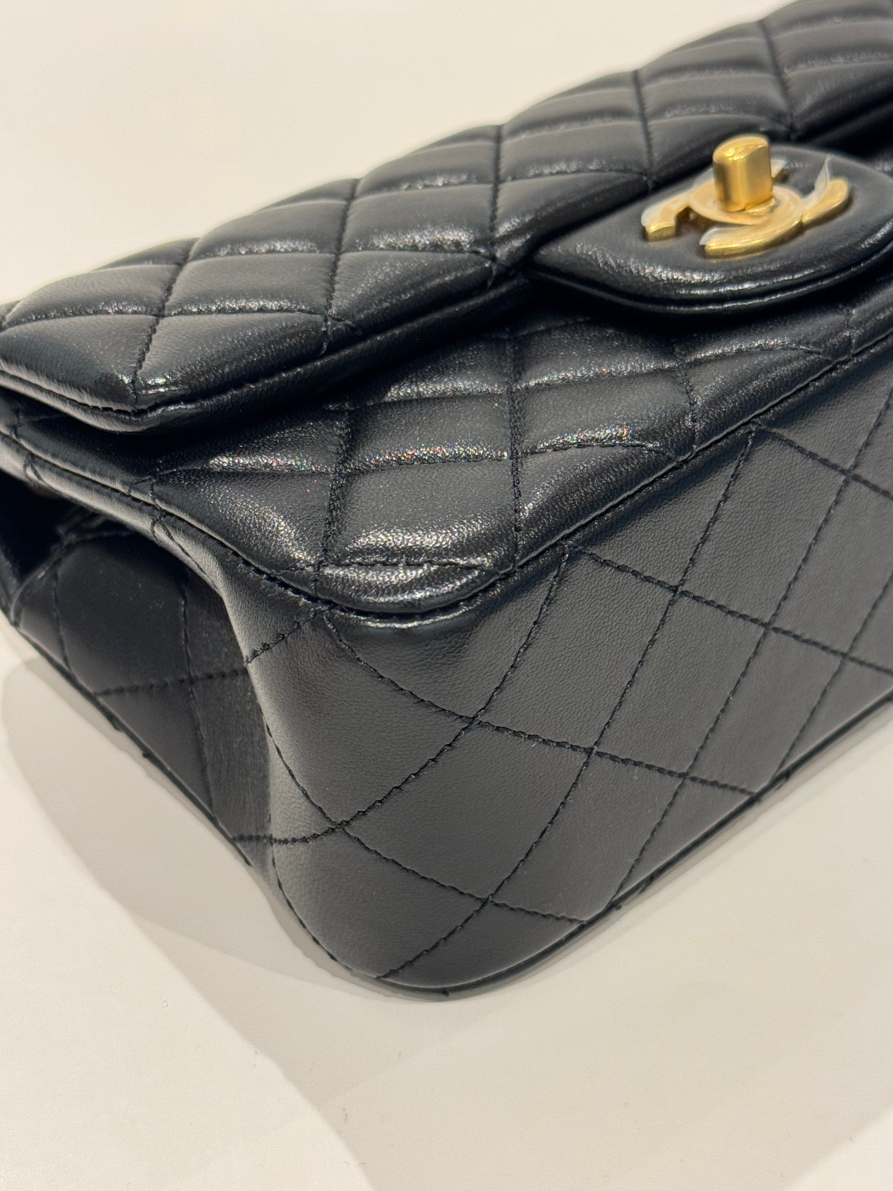 Chanel Pearl Crush Mini Rectangular Flap Bag Lambskin Black (Microchip)