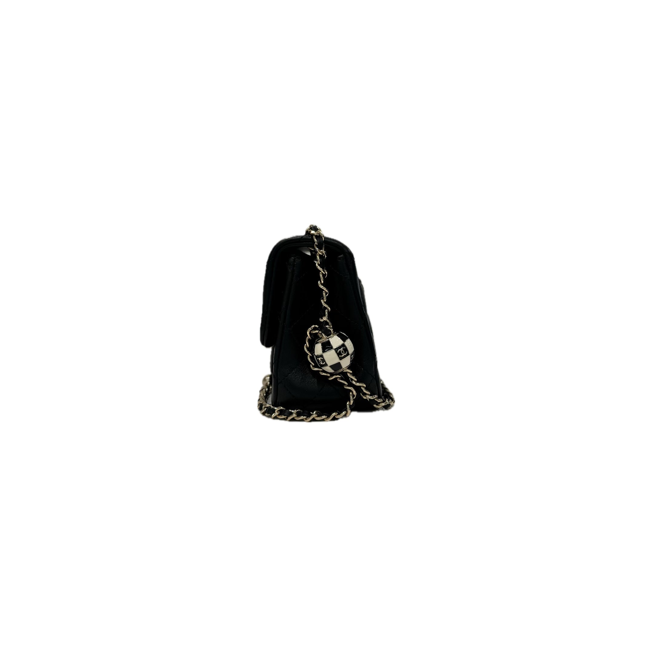 Chanel Pearl Crush Mini Square Flap Bag Lambskin Black (Microchip)