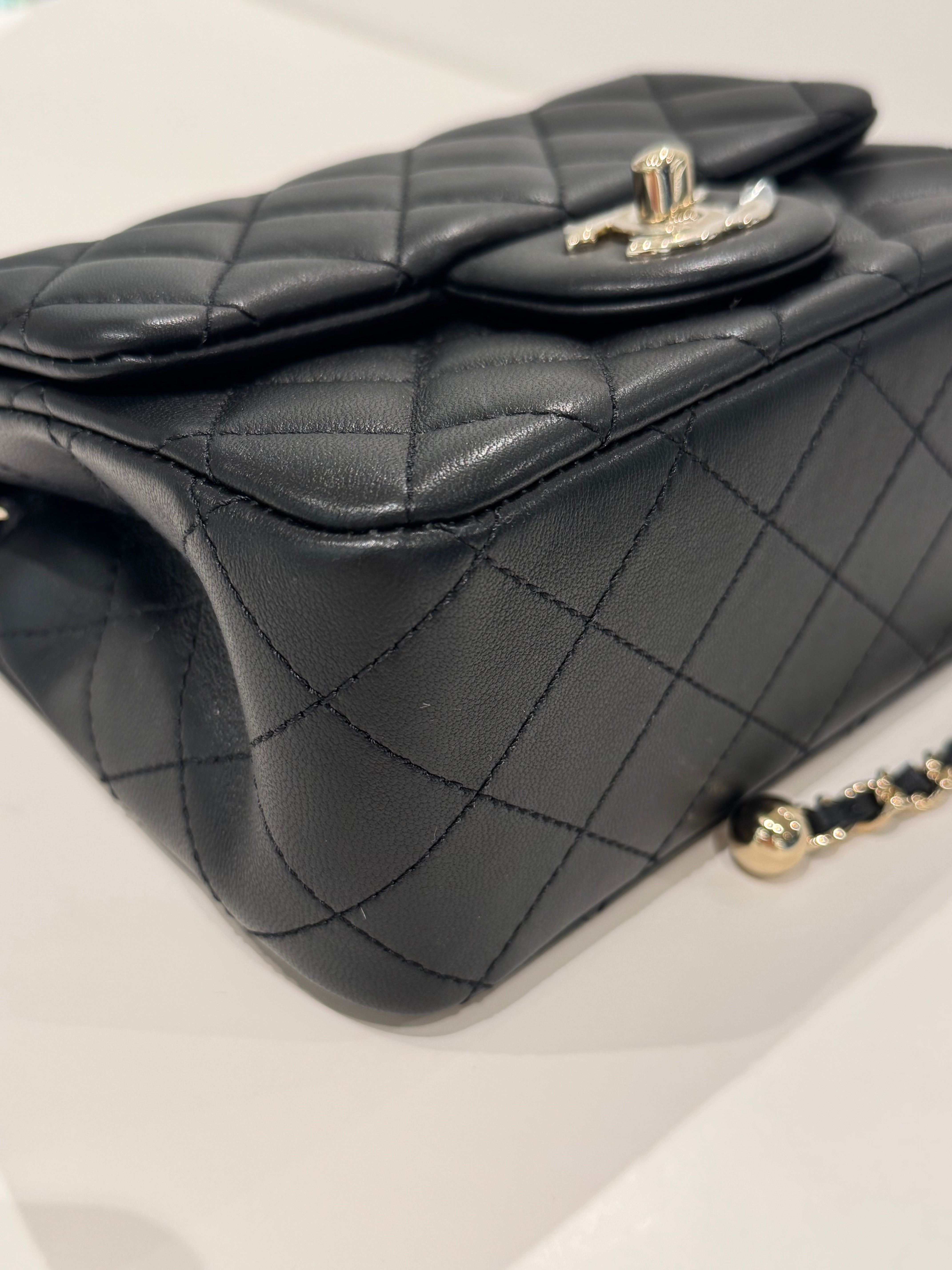 Chanel Pearl Crush Mini Square Flap Bag Lambskin Black (Microchip)