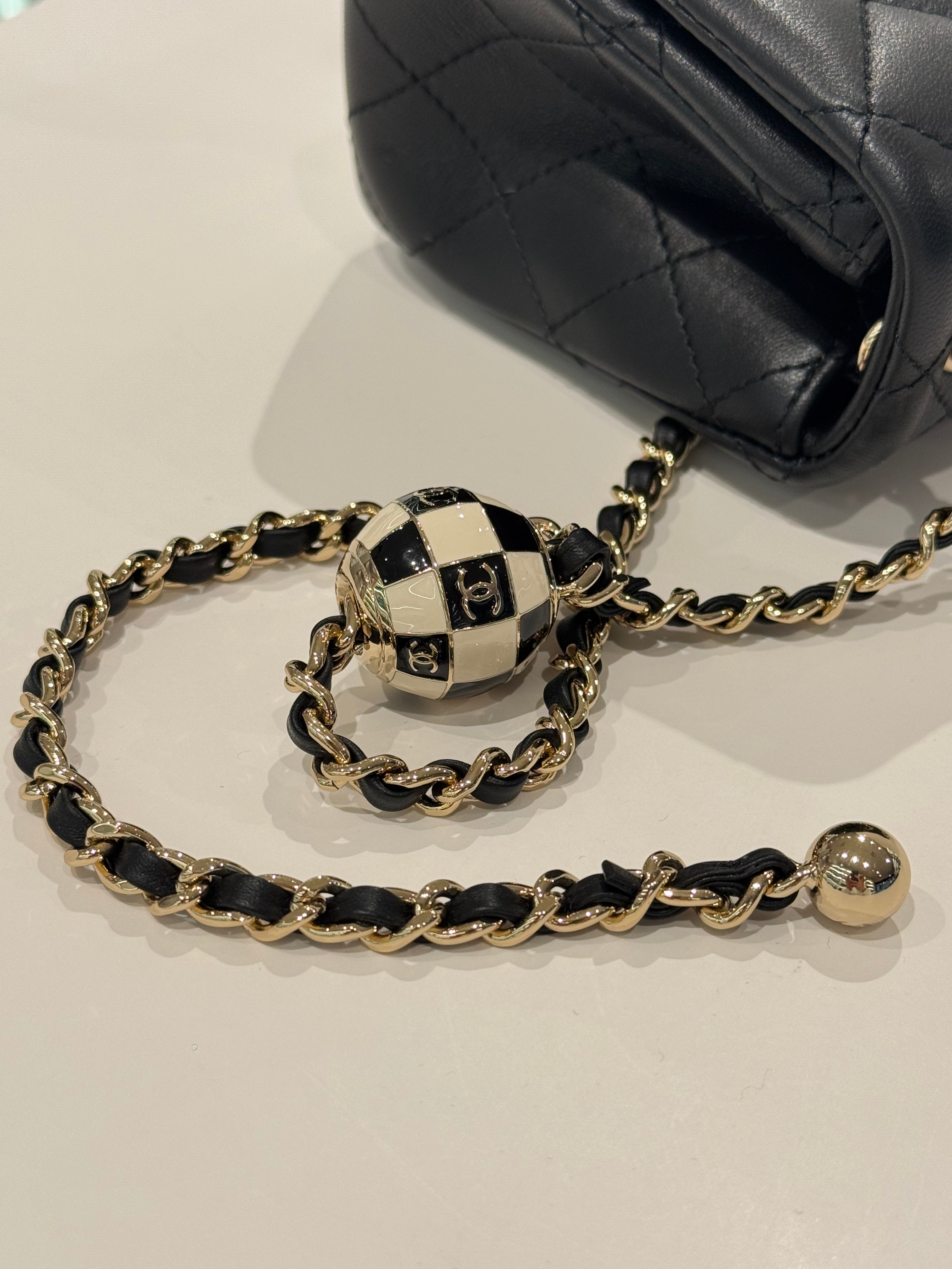 Chanel Pearl Crush Mini Square Flap Bag Lambskin Black (Microchip)