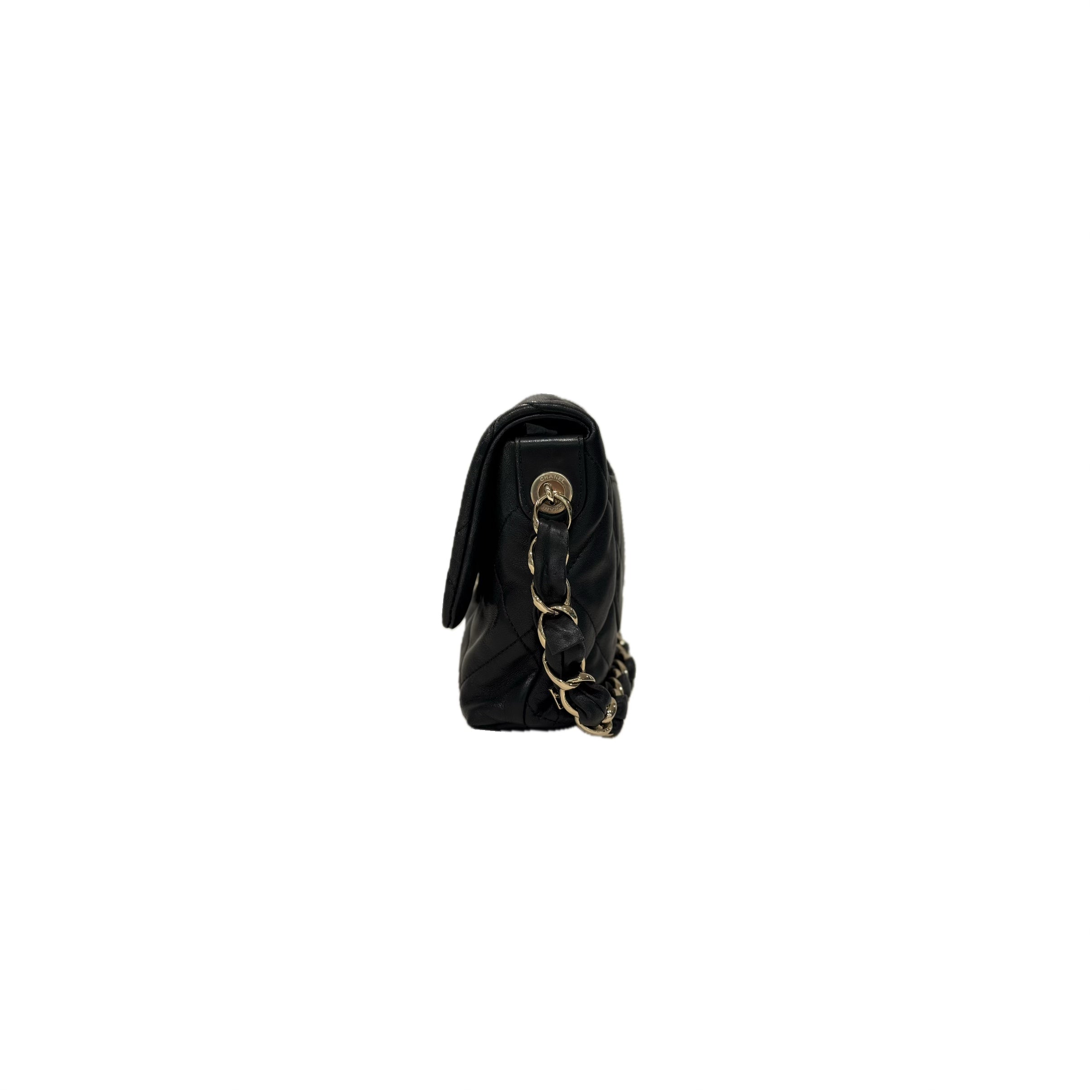 Chanel Logo Chain Strap Flap Bag Lambskin Black