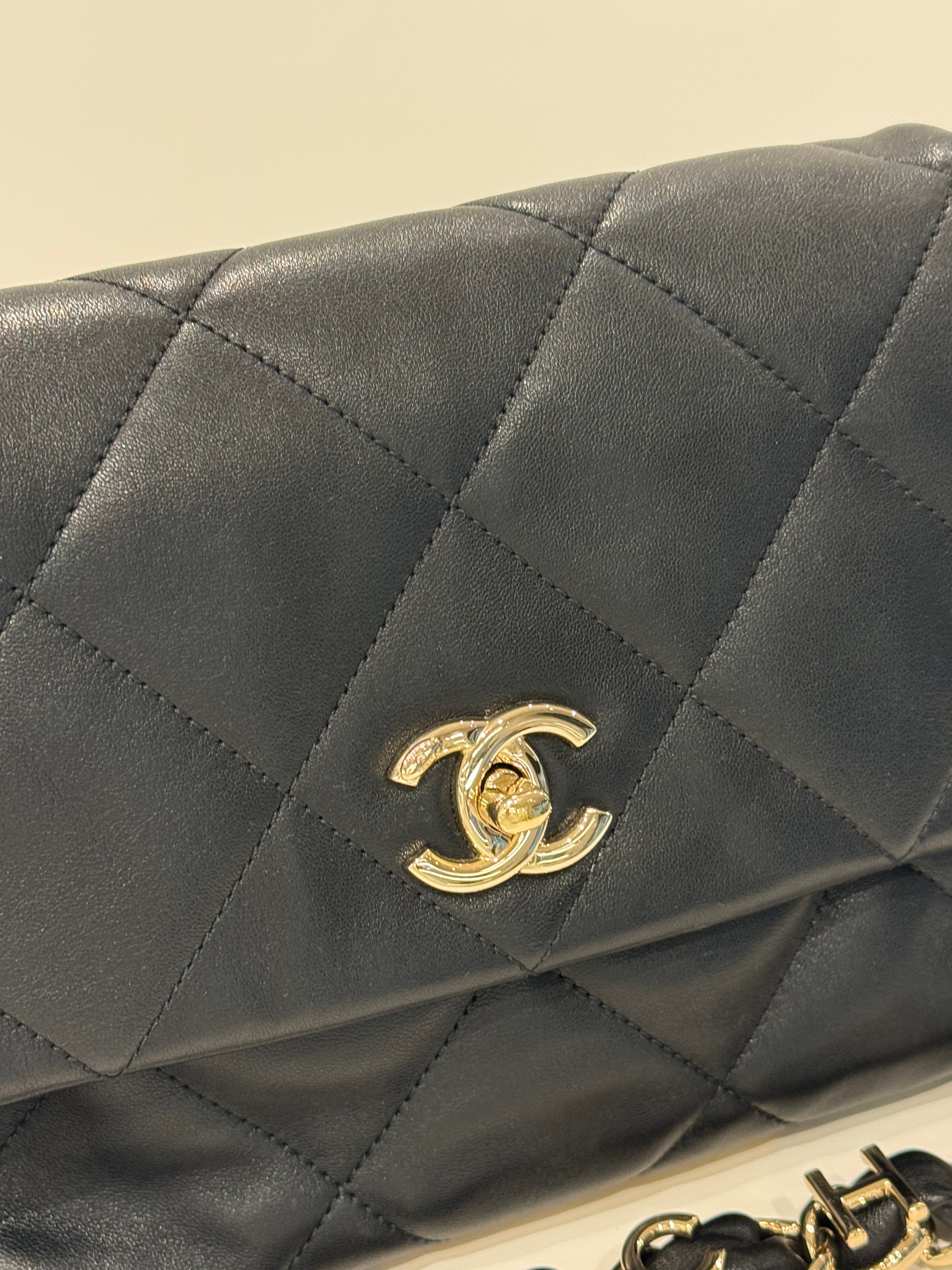 Chanel Logo Chain Strap Flap Bag Lambskin Black