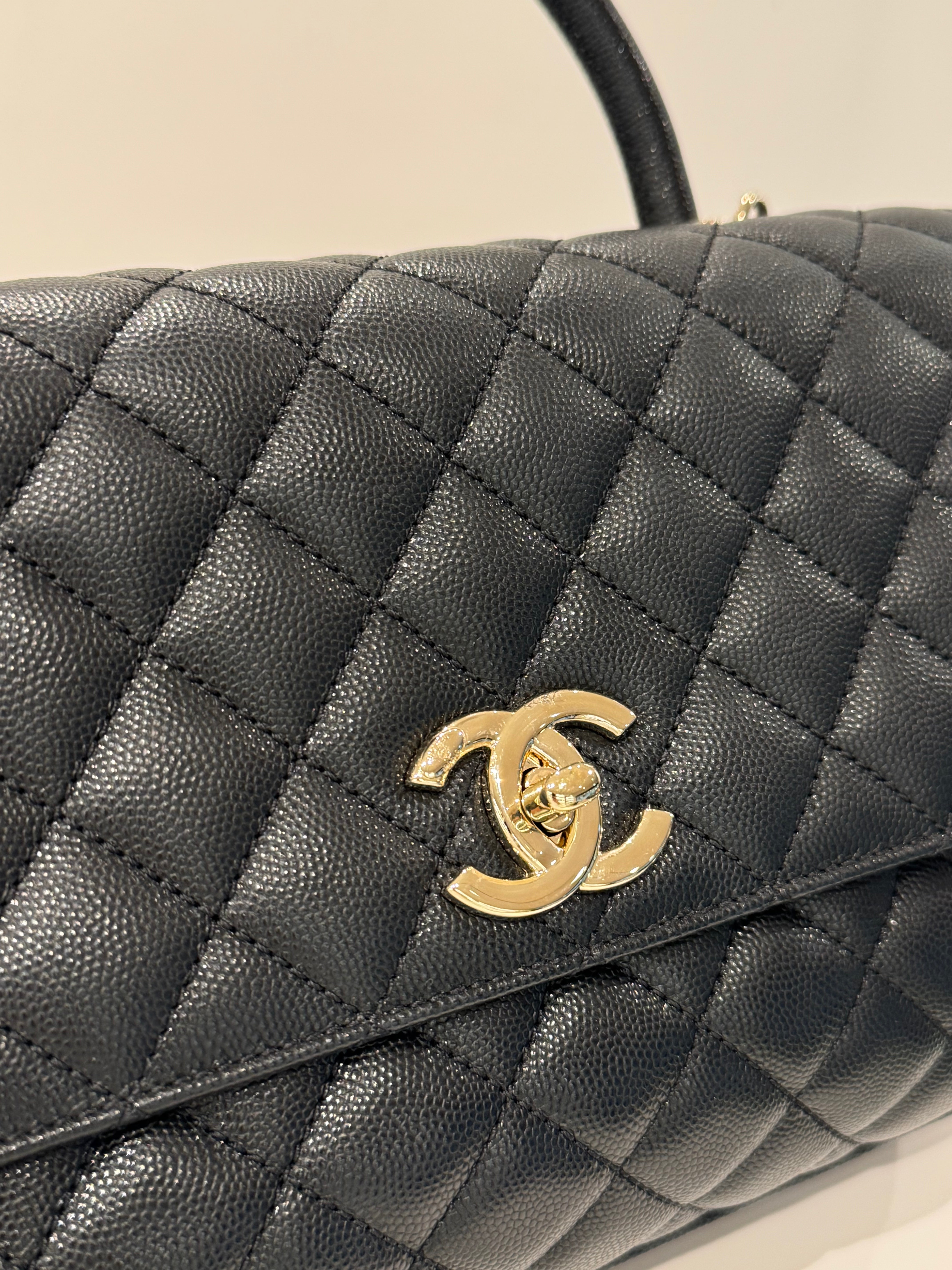 Chanel Medium Coco Handle Caviar Black (Microchip)