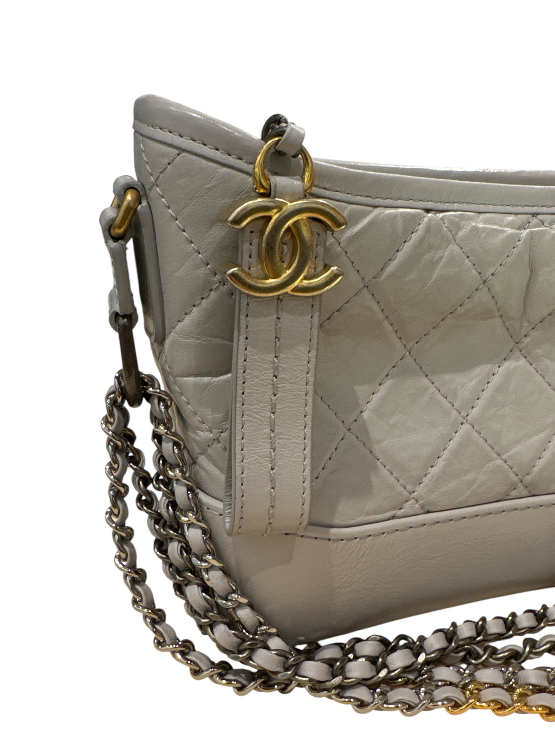 Chanel Small Gabrielle Hobo Bag Calfskin Grey