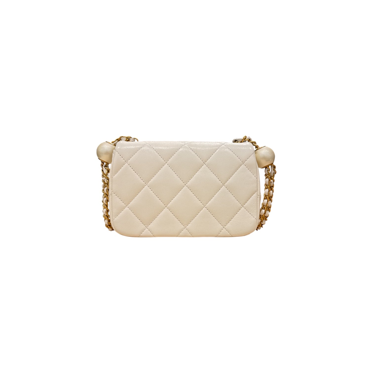 Chanel Mini Flap Bag with Pearls Lambskin White