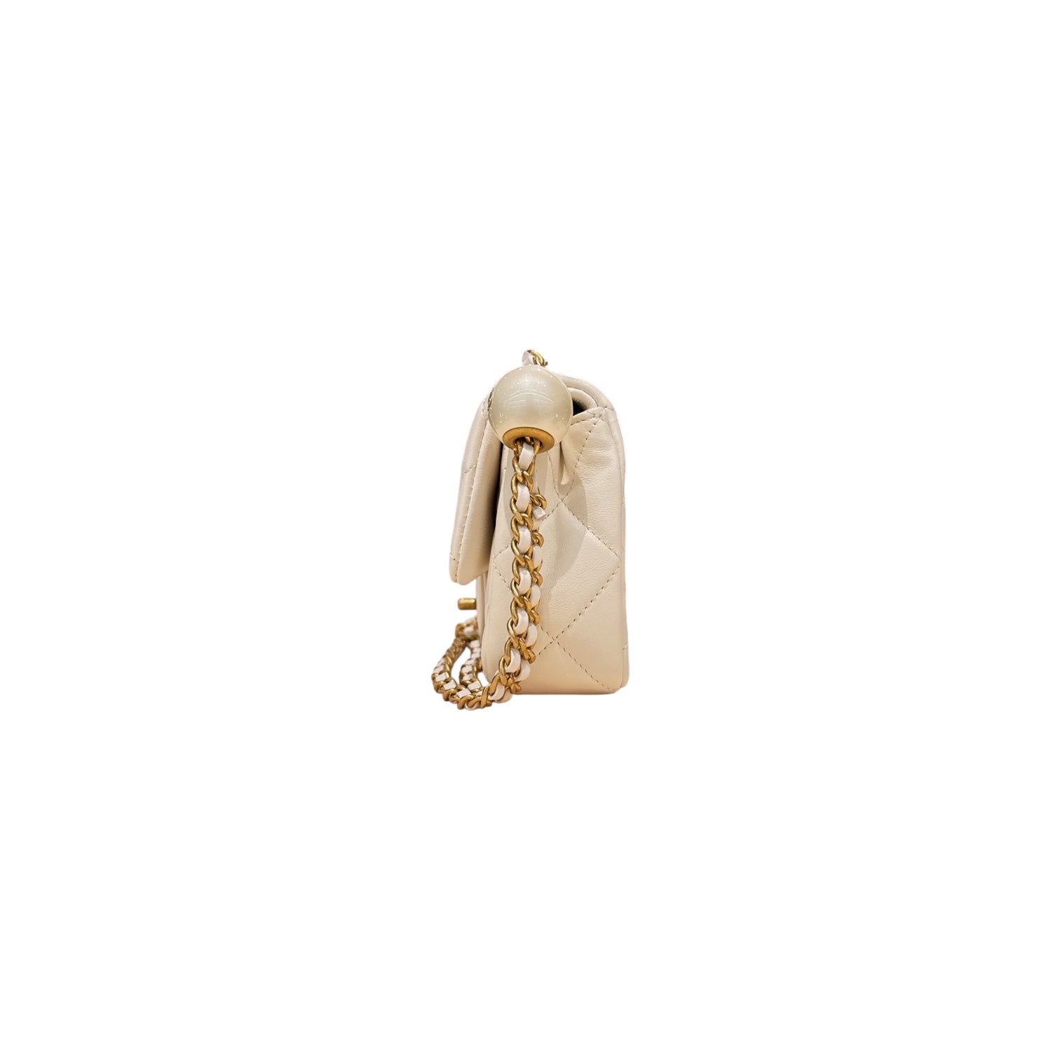 Chanel Mini Flap Bag with Pearls Lambskin White